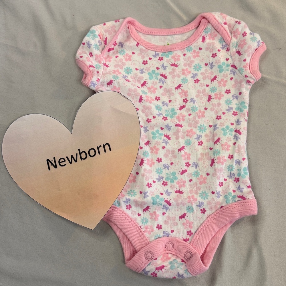Disney - Newborn Pink Floral Baby Short Sleeve Bodysuit Onesie